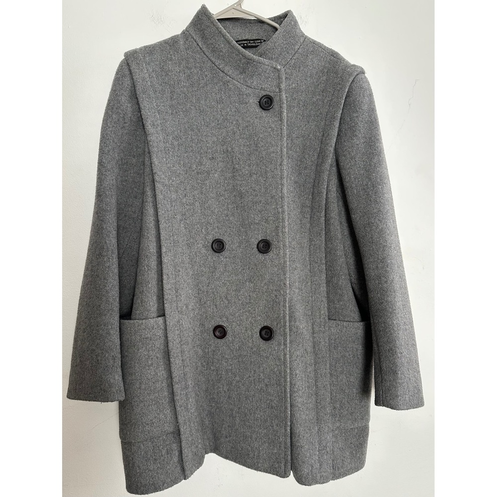 Neil Martin Vintage 80s Grey Double Breasted Wool Blend Mock Neck Pea Coat 15/16